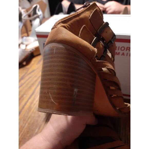 Size 7-8M Rue 21 etc! Brown Chunky Stacked Heel Rear Zip High Heel Shoes Booties - Picture 6 of 7